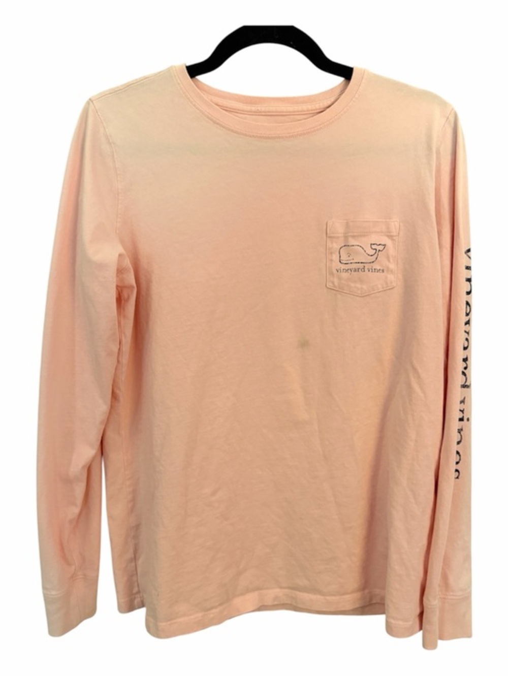 VINEYARD VINES M Light Pink Vintage Long-sleeved Whale Pocket Tee *FLAW